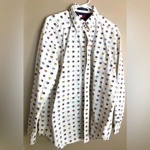 TOMMY HILFIGER Mens Colorful FLAGS Button Down Shirt  Size L